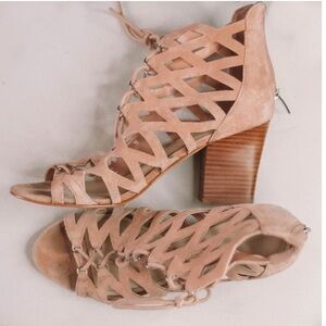 Marc Fisher Blair Suede Lace-up Blush Pink Heeled Sandals - Size 5.5